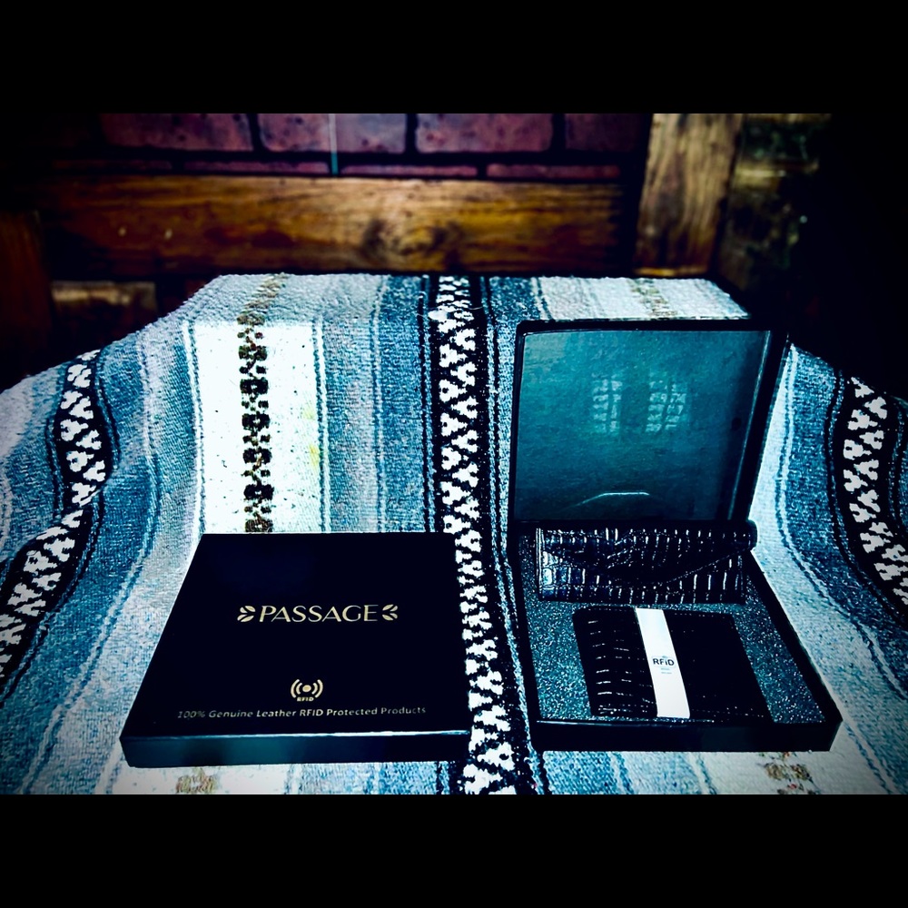 Passage. RFID protected wallet and Sunglass case set.